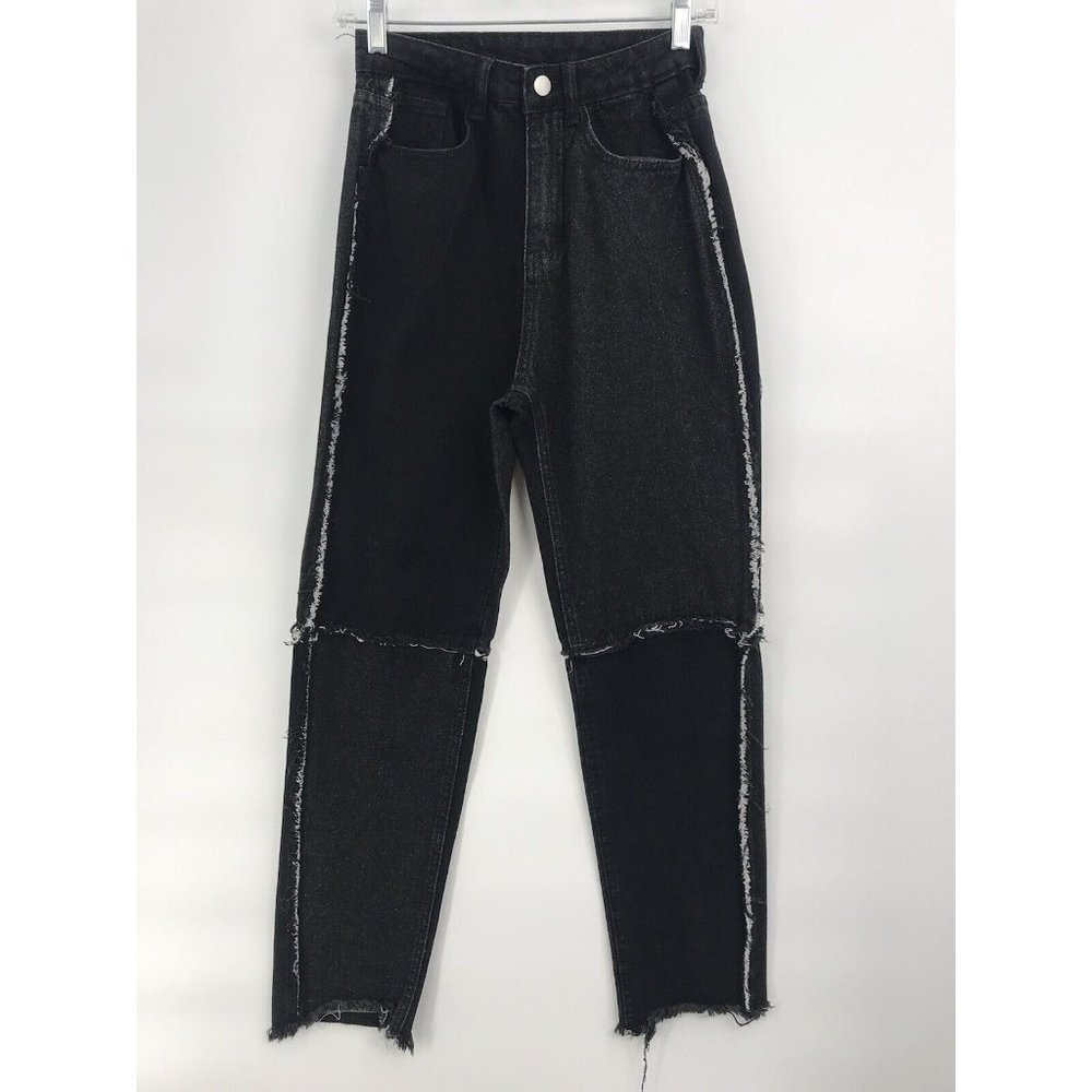 Shein Jeans Womens XXS High Rise Raw Hem Black